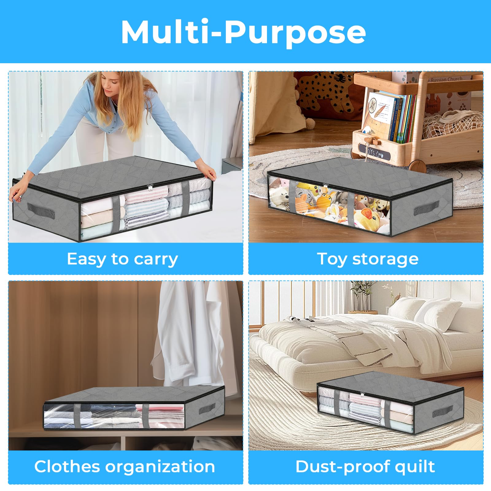 Pavlleen 3 pezzi Scatole per Armadio, 40L Contenitori Sottoletto Confezione, Scatole Pieghevoli Portavestiti con Coperchio e Maniglia, per Organizzare Camere da Letto, Armadi, Vestiti, Trapunte