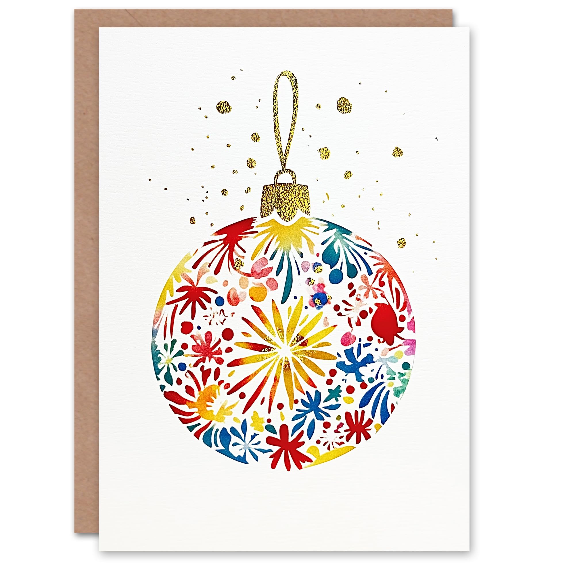 Colourful Pattern Bauble Ornament Bright Bold Festive Xmas Christmas Card