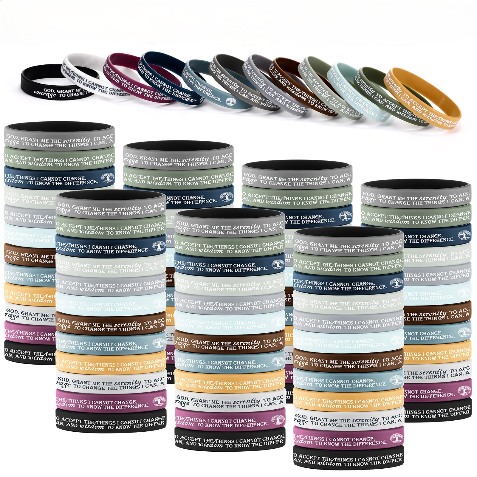 Cunno 50 Pcs Sobriety Bracelets Valentines Serenity Prayer Gifts Silicone Wristbands Sobriety Recovery Gifts Reminder for Men Women Recovery Group