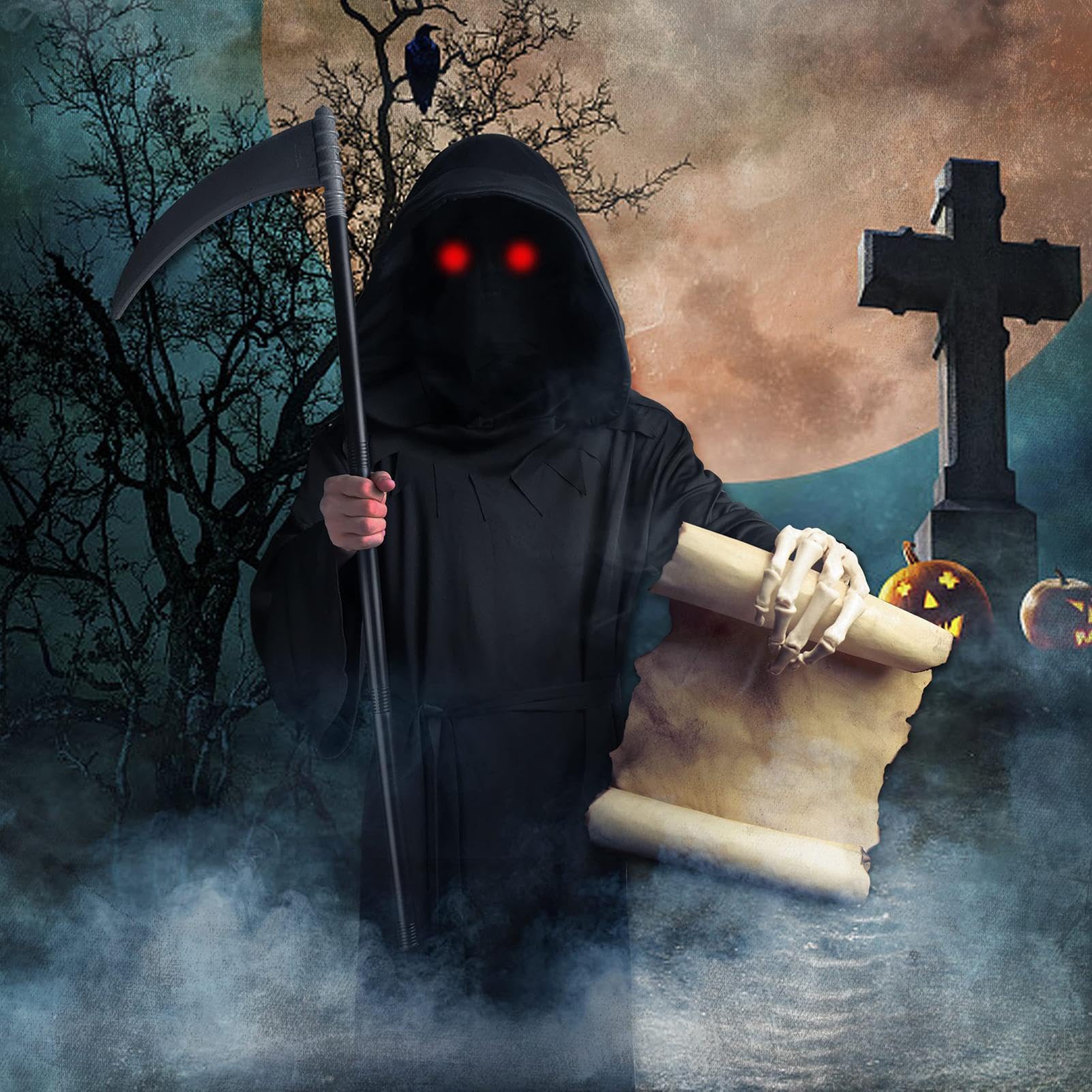 Straszne Kostiumy Dla Dzieci Stroje Cosplay Kosiarza | Upiorne Stroje Cosplay dla Dziewcząt Cosplayerek Karnawału Występów Scenicznych Wydarzeń Tematycznych Balów Maskowych