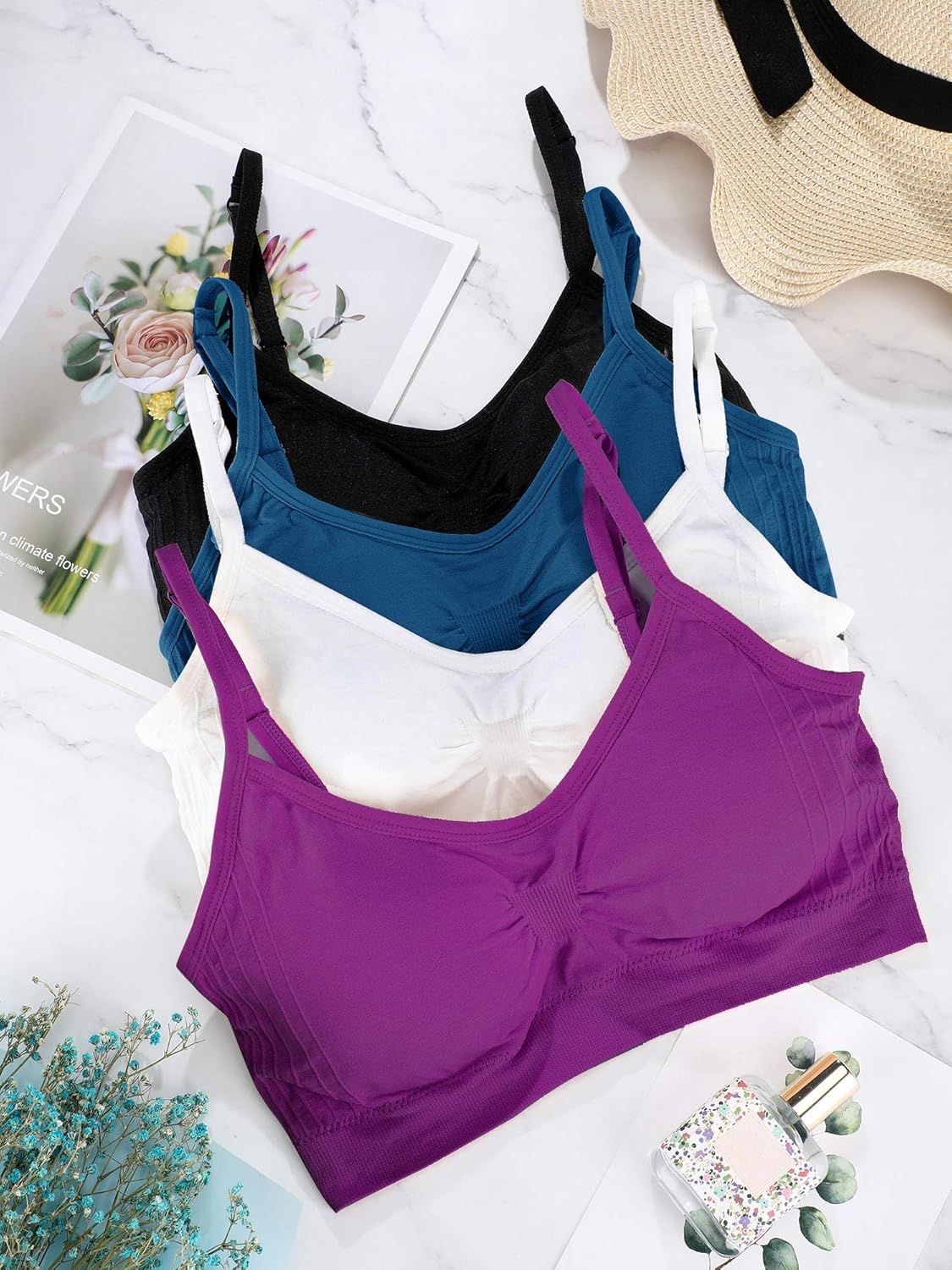 SATINIOR 4 Pieces Bralette Neck Cami Bra Wireless Tank Top Sports Bra for Women - Image 6