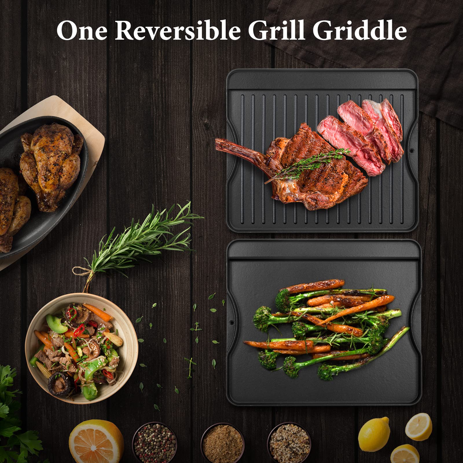 Plancha de cocina de hierro fundido para Camp Chef, Plancha reversible de doble cara para todas las estufas de exterior Camp Chef de 14 x 16 pulgadas, estufa de 2 quemadores Explorer de 2 quemadores 5