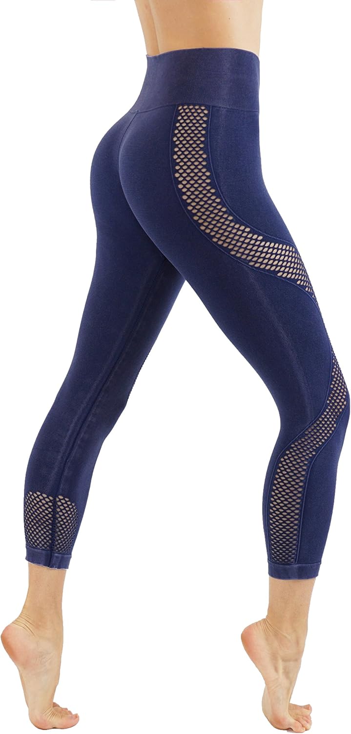 Yoga Dry-Fit Capri Leggings with Mesh Cut Outs High Waist Tummy Control Workout Pants