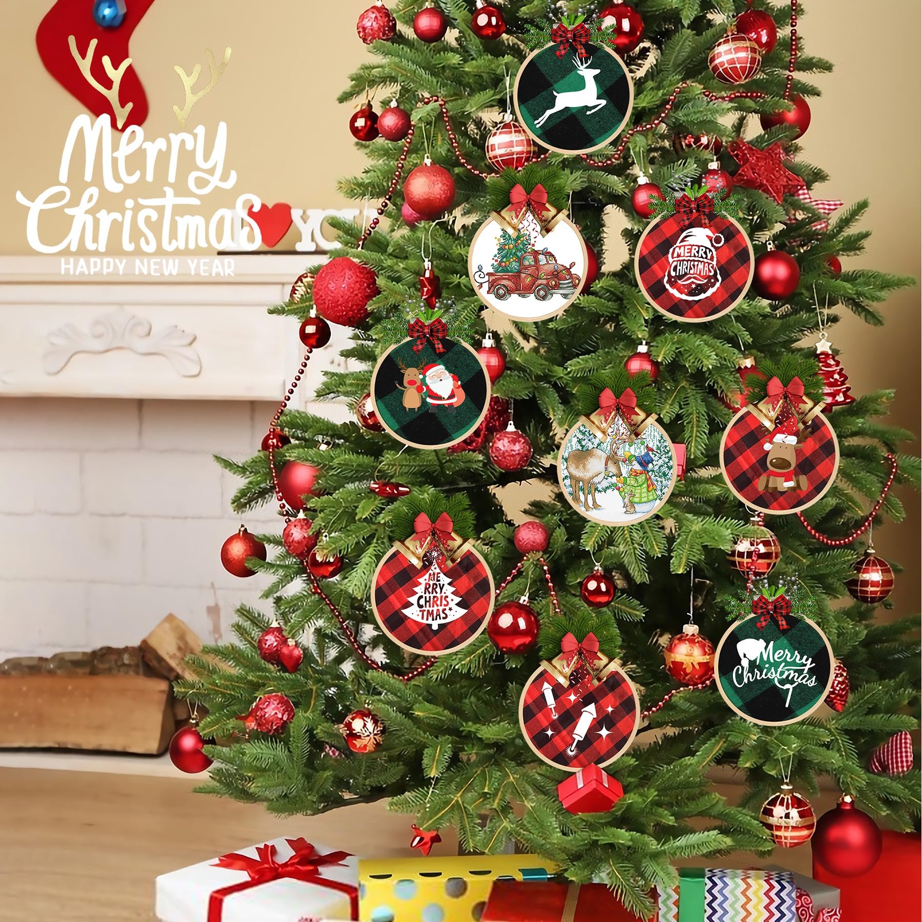 FEBSNOW 12 aros de bordado de 3 pulgadas ajustables, material natural, círculo de punto de cruz, aro redondo de madera a granel para manualidades, costura práctica y decoración de Navidad