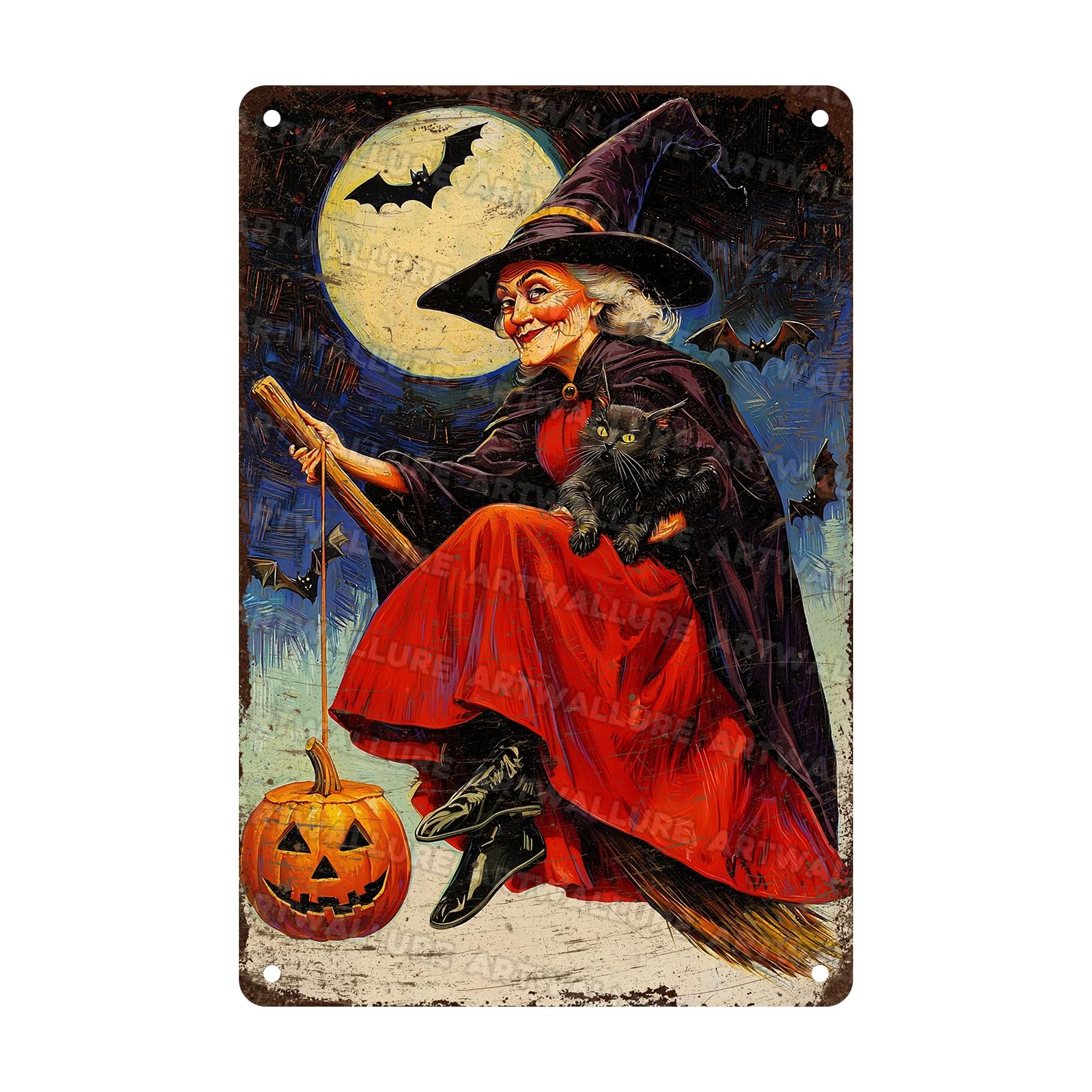 Anceky Vintage Signs Witch Halloween Cat Metal Tin Sign Funny Wall Decor For Kitcen Garage Farmhouse Backyard Home 12×16 Inch
