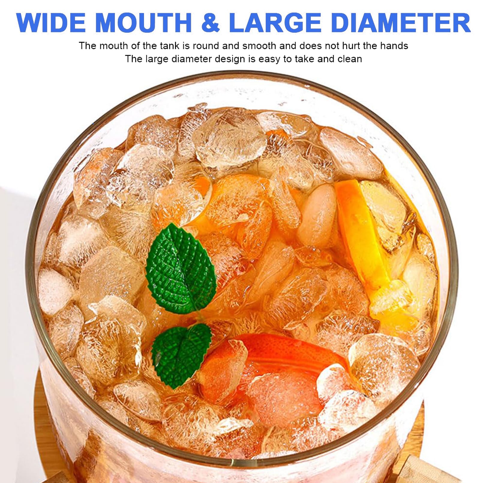 Getränkespender aus Glas, 5 l, 10 l, mit Holzständer, Getränkefass aus Glas, Wasserhahn aus Edelstahl, auslaufsicher, Getränkespender aus Glas, Weinfass aus Glas, Wasserbehälter für den Kühlschrank