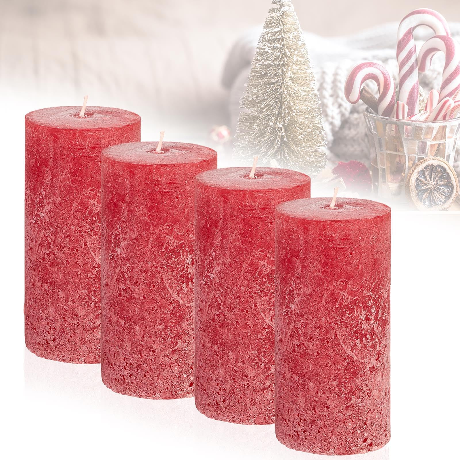 Lot De 4 Bougies Piliers Rustiques Blanc Or - 12 Cm, 54h De Combustion, Pour Couronne De L'Avent Et Décoration