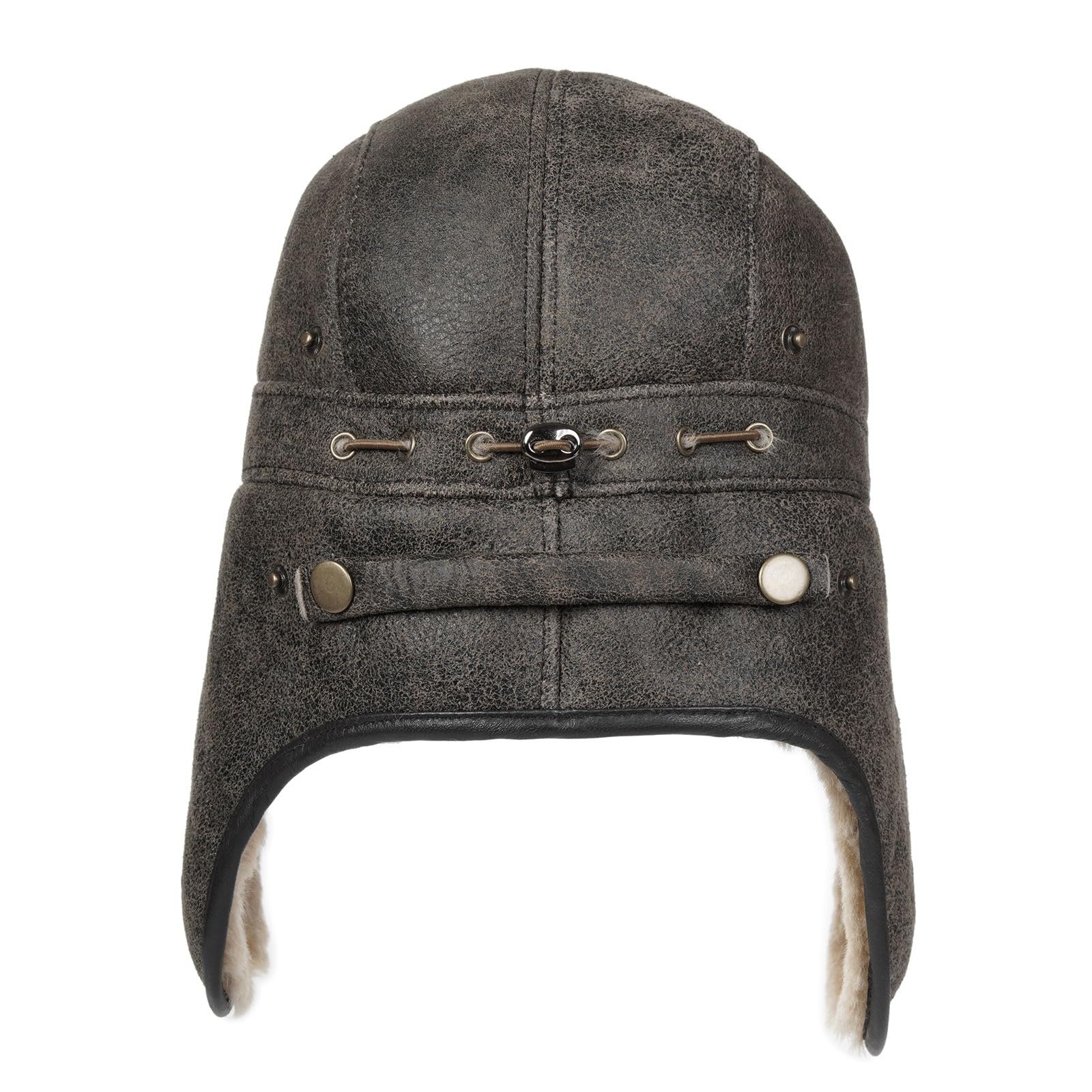 Harssidanzar Fliegerhüte Aviatormütze Trapper Hut Lammfell Shearling Leder Pelz Wintermütze