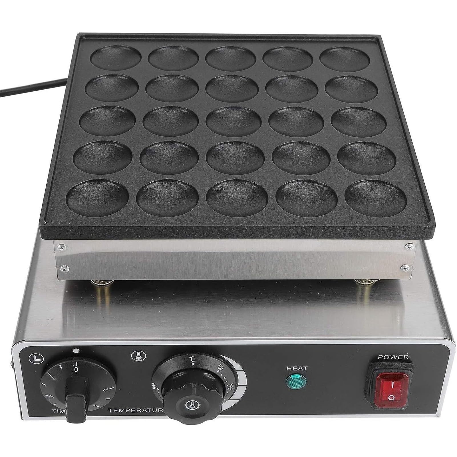 Mini macchina per pancake olandesi da 850 W con 25 fori, antiaderente, per torte e waffle, ideale per la cucina di casa, ristoranti e panetterie.,