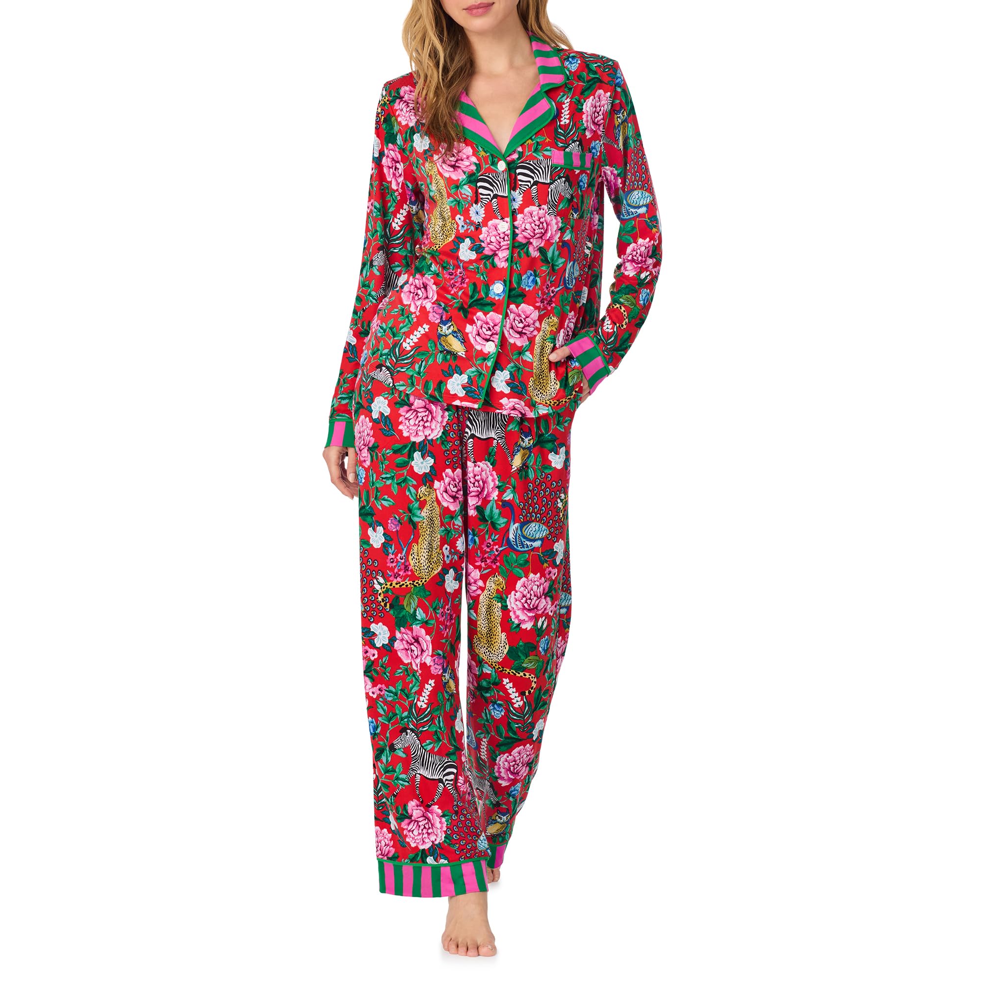 Room Service Womens Pajama & Lounge Set - Cozy Stretch Jersey - Long Sleeve Button Down Sleep Shirt & Long Pants PJs Sets
