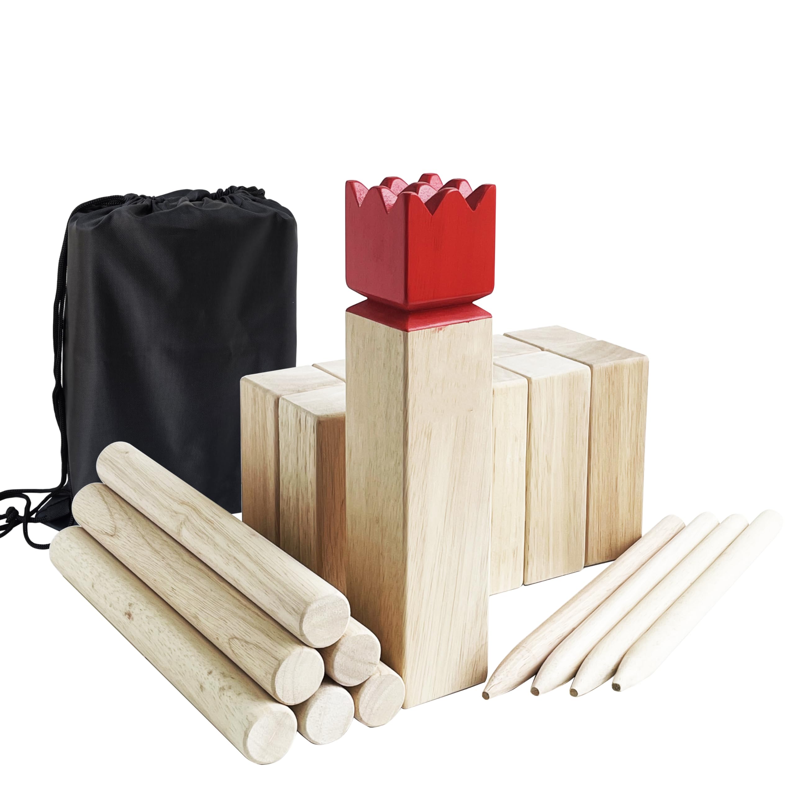 Kubb Spiel im Freien | Wurfspiel mit Tragetasche | Kegelspiel | Gummi Holz Garten Rasen Spiele | Wurfspiel mit Tragetasche (30 x 6.3 x 6.3 cm-King, M)
