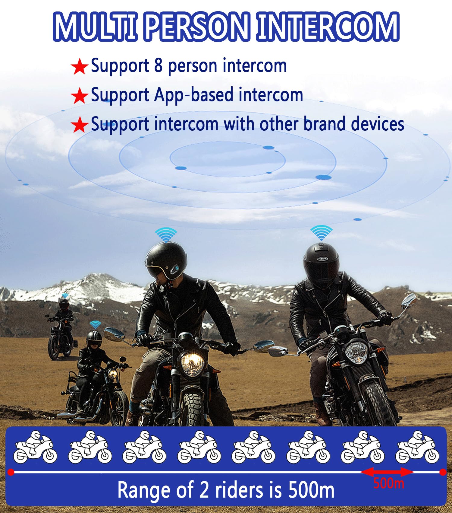 K10 Interfono Moto, Interfono Moto Bluetooth 4000m per 8 Motociclisti, Auricolari per Casco bluetooth casco moto con Piastre di Copertura Argento/Nero/Rosso/Risposta Automatica