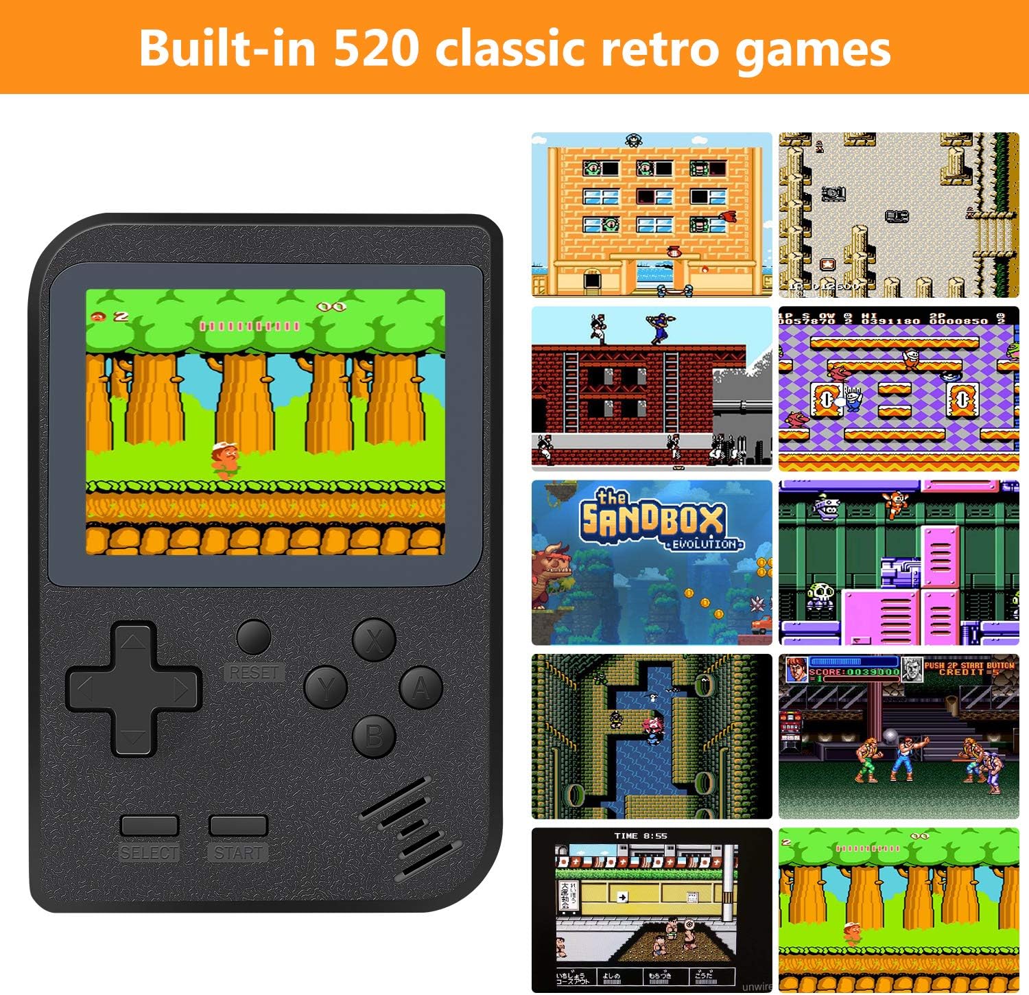 Mademax Handheld Game Console, Retro Mini Game Player with 520 Classical FC Games 3 Inch Color Screen Support for Connecting TV & 2 Players 800mAh Rechargeable Battery Present for Kids and Adult