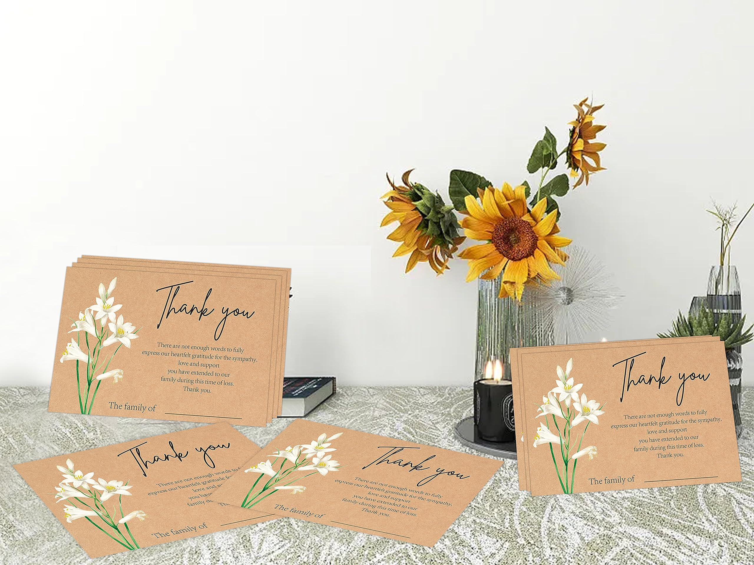 Lily Minimalism - Tarjetas de agradecimiento funerarias con sobres, tarjetas de agradecimiento funerarias rellenables, notas de agradecimiento, notas de agradecimiento con sobres, tarjetas de