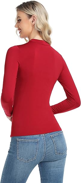 Poleras Chino Camiseta Cuello Alto Mujer Rojo Playera Cuello