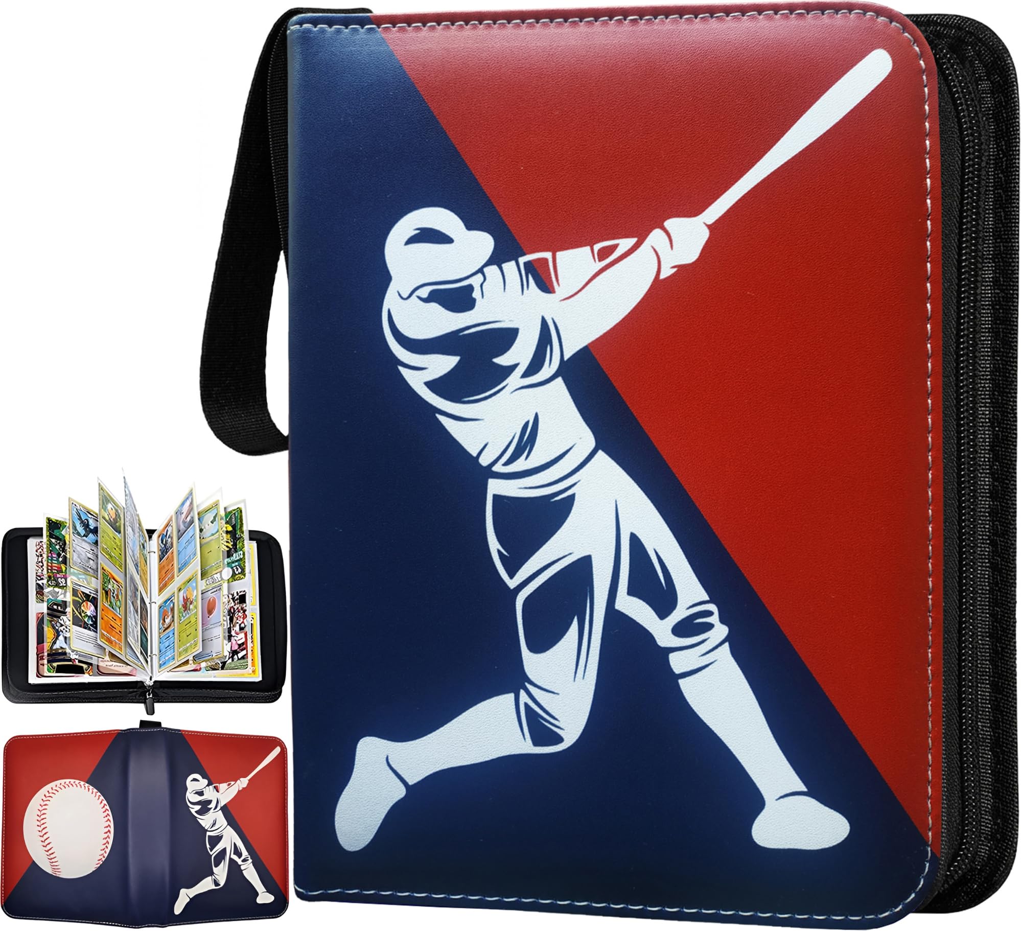 Baseball Card Binder 440 Pockets, 55 Sleeves Small Baseball Binder 3 Ring Zipper Trading Cards Holder 4 Pocket, Mini Sport Collection Book Storage Organizer, Album Folder Case Photocard Protector Gift : Toys & Games