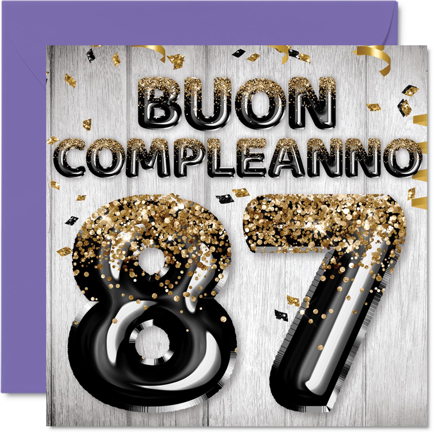 Stuff4 Biglietto di auguri 89° compleanno da uomo – Palloncini glitterati neri e dorati – Biglietti di auguri 89 anni papà nonno nonno 145mm 89 anni ottantanovesimo compleanno