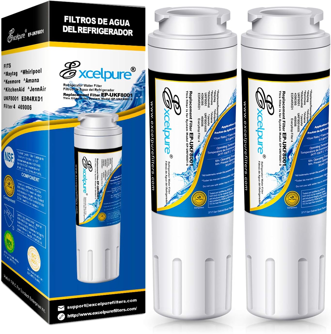 EXCELPURE UKF8001 Replacement for Whirlpool FILTER 4, EDR4RXD1, 4396395