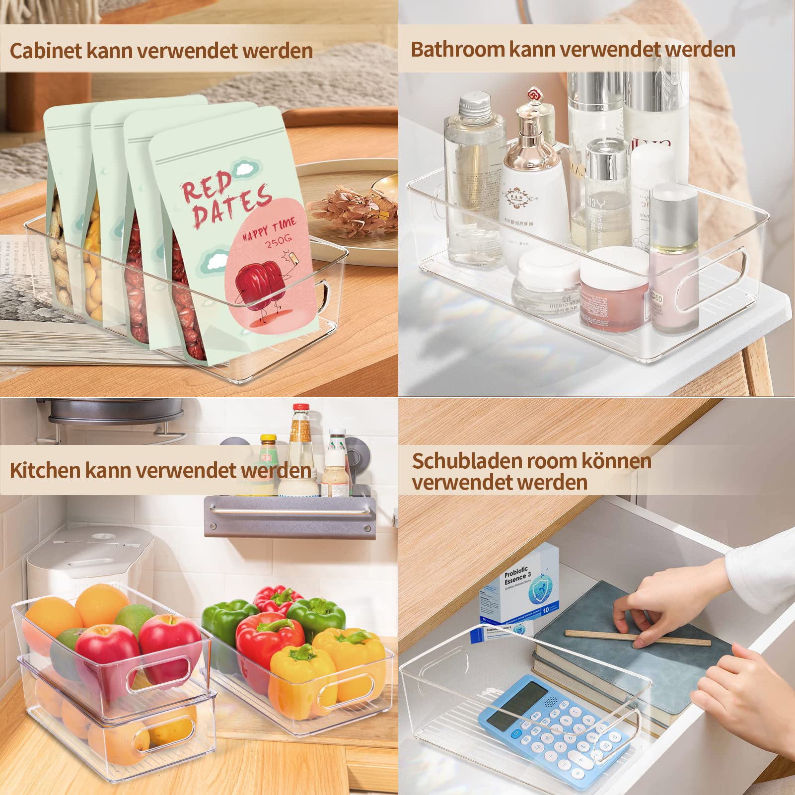 Kühlschrank Organizer 6er Set, Stapelbare Küche Aufbewahrungsbox & Organisation Gschublade Fridge Organizer Box, Kitchen BPA Frei Storage Ideal für Küchen, Kühlschrank, Schränke- BPA-frei
