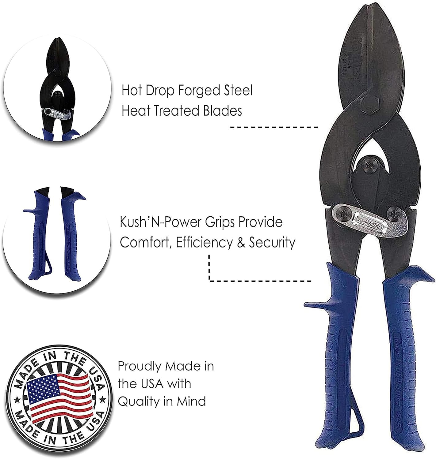 Midwest Tool & Cutlery MIDWEST Blade Crimper - Sheet Metal Duct End Crimps Up to 1-5/8" with Compound Leverage & KUSH'N-POWER Comfort Grips - MWT-C5