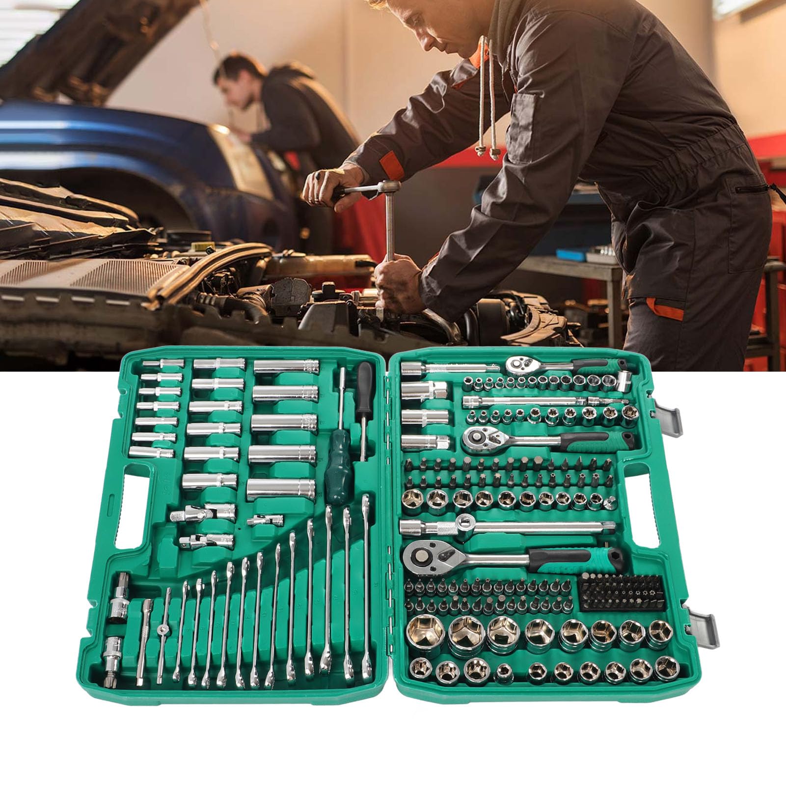 Set di attrezzi per chiavi a cricchetto 218 pezzi Kit di riparazione auto multifunzionale in acciaio al cromo molibdeno con custodia per manutenzione auto moto e progetti fai da te