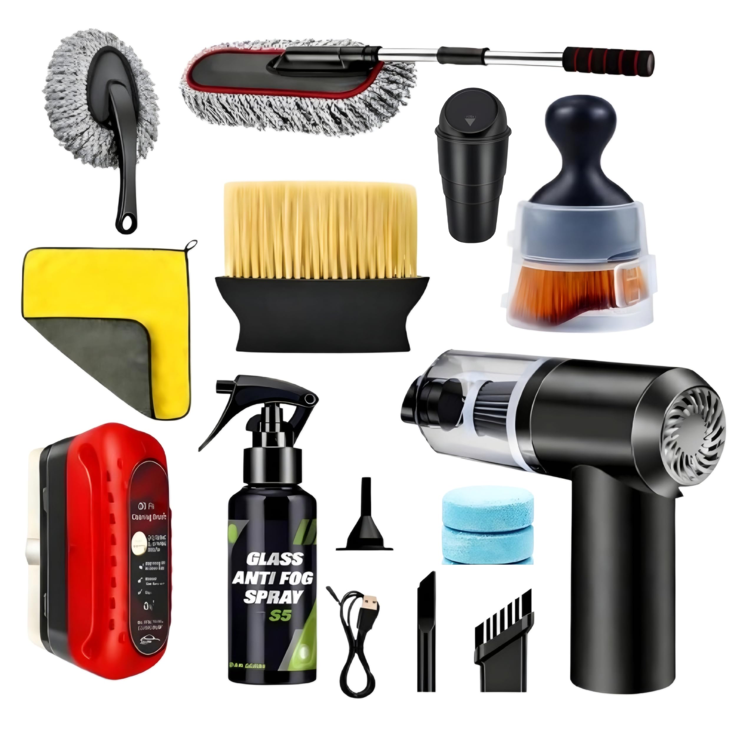 Venozo10 PCS Car Cleaning Kit Combo Car Vacuum Cleaner | Complete Car Interior Cleaning Kit | Car Duster, Detailing Brush, Anti Fog Spray & Microfiber Cloth,car dustbin | Car Accessories Set-image-40