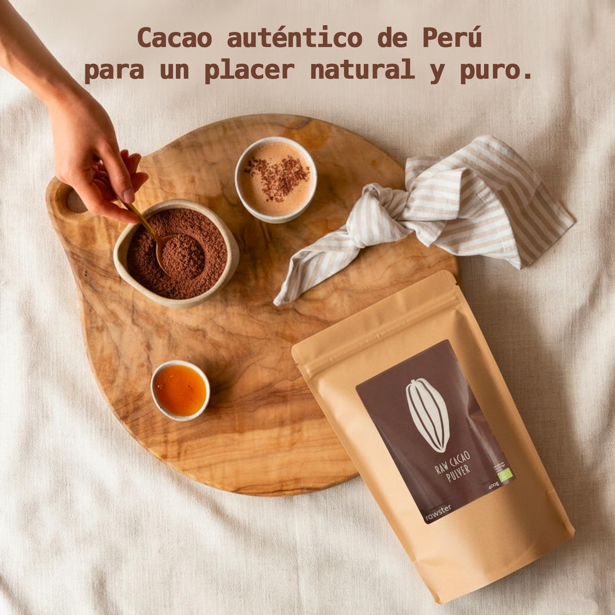 1 kg de cacao crudo ecológico en polvo sin azúcar de Perú | 100% natural | Polvo de cacao crudo | Pack de reserva | rawster