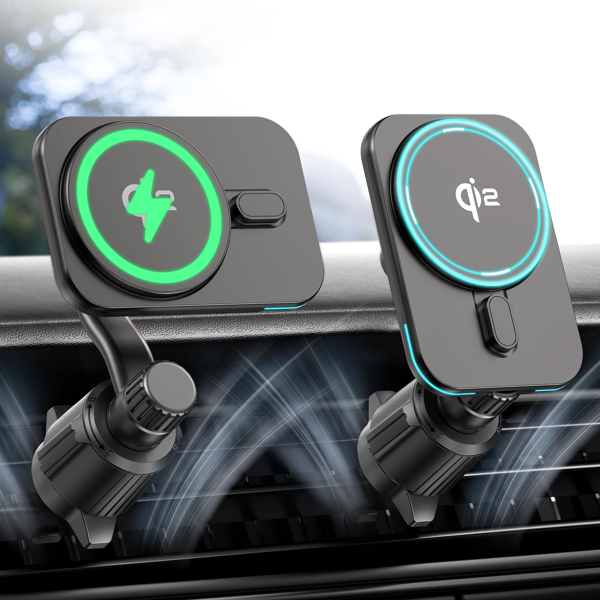 GuMosh [2025 Qi2-Certified] für 15W Cargador Magnético Coche Inalámbrico für iPhone 16 Pro MAX Plus, Super Carga Rápida de Soporte para iPhone 16/15/14/13/12, Soporte Movil Coche para Salida de Aire Global Recycled Standard Global Recycled Standard Global Recycled Standard