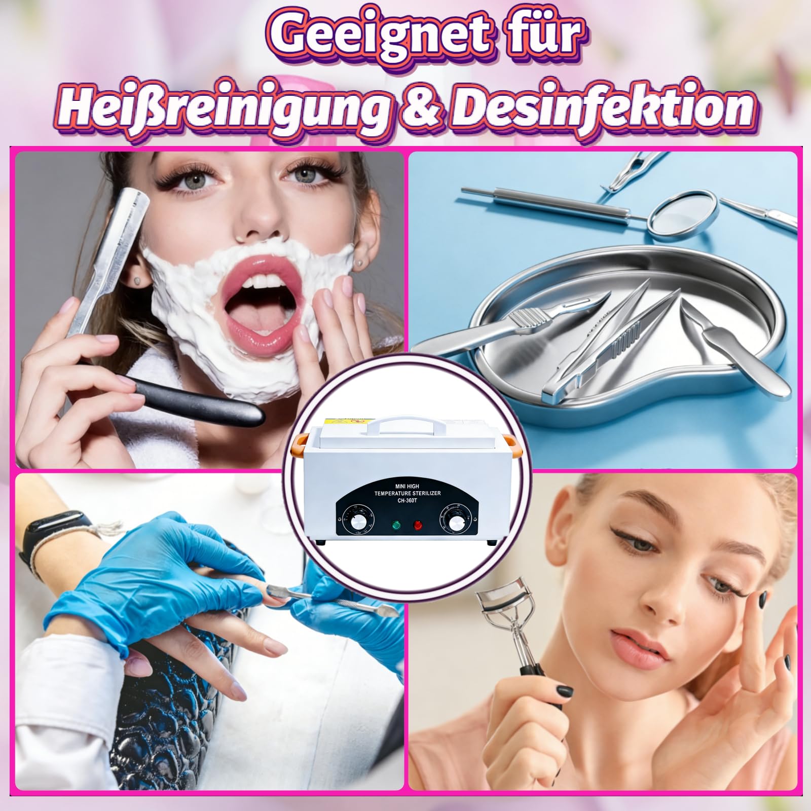Sterilisator für Instrumente, 300W 220℃, Desinfektion, Trock Hitze | Autoclave Sterilizer mit Trocknerfunktion & Timer für Nagelwerkzeuge, Instrumentendesinfektion für Friseursalon, Zahnarzt
