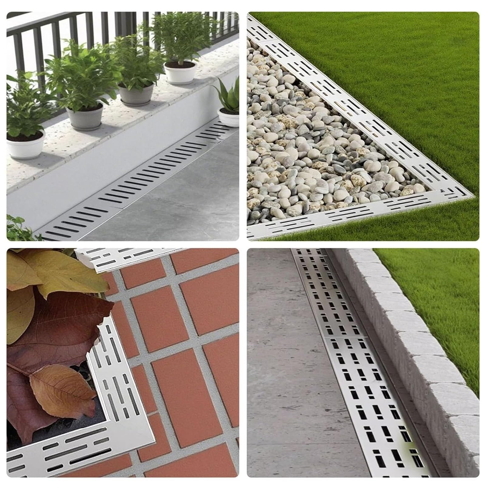 Drenaje de canal de acero inoxidable 304 con rejilla de acero galvanizado, sistema de drenaje de zanja para exteriores, entrada, garaje, patio, kit de drenaje duradero
