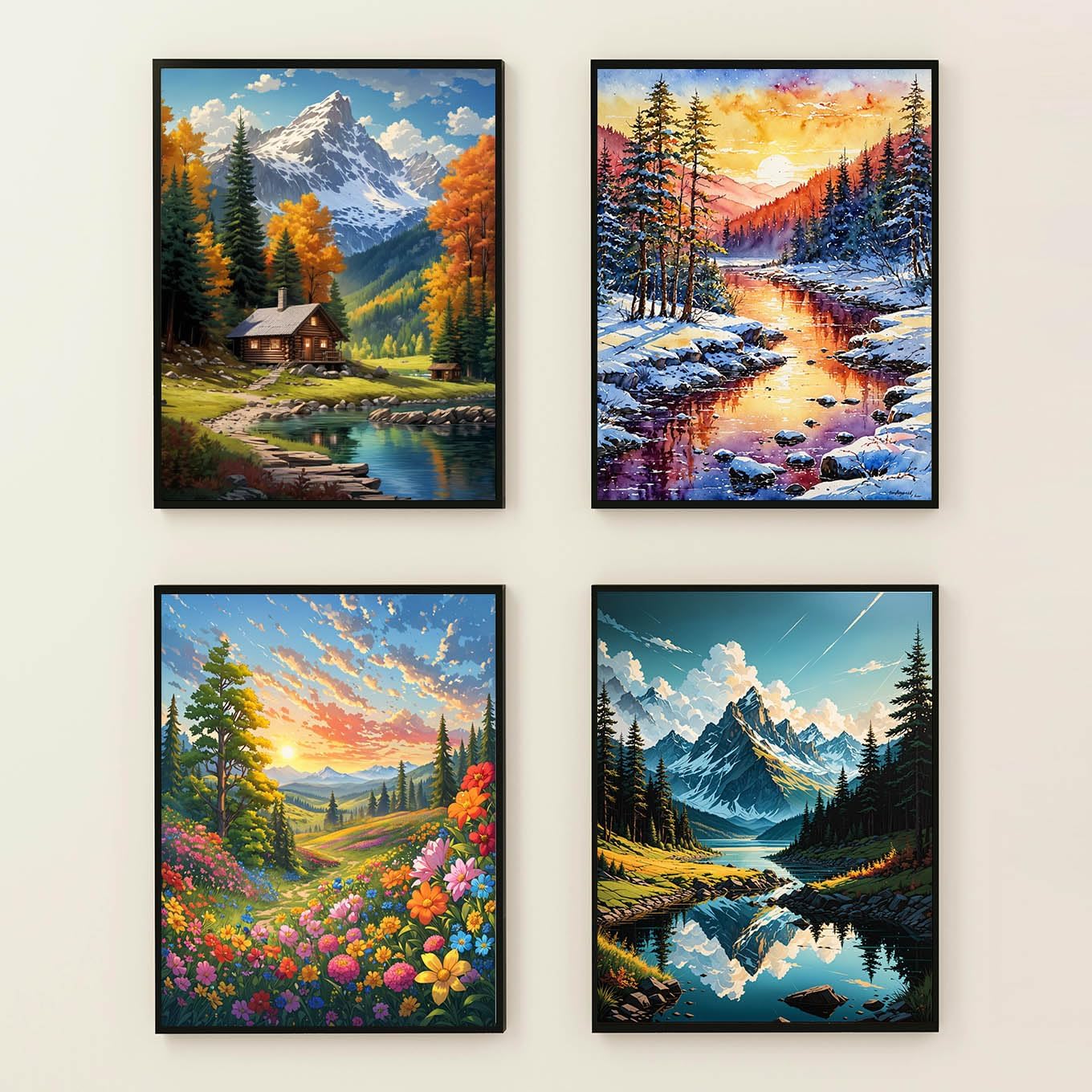 Lovepefe Mountain Paint by Numbers Kit for Adults and Kids Beginner 4 Pack Mountain Forest Adult Paint by Number Kits On Canvas DIY Oil Painting Kits for Gift Wall Decor 12x16 Inch