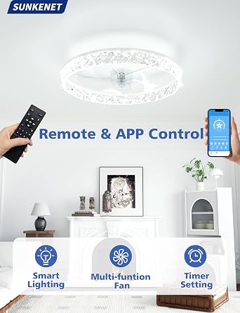 White Ceiling Fan with Light with Remote, 50cm Ceiling Fan Light [Energy Class C]
