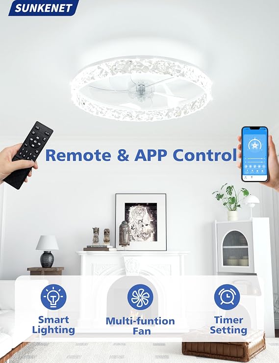 White Ceiling Fan with Light with Remote, 50cm Ceiling Fan Light [Energy Class C]