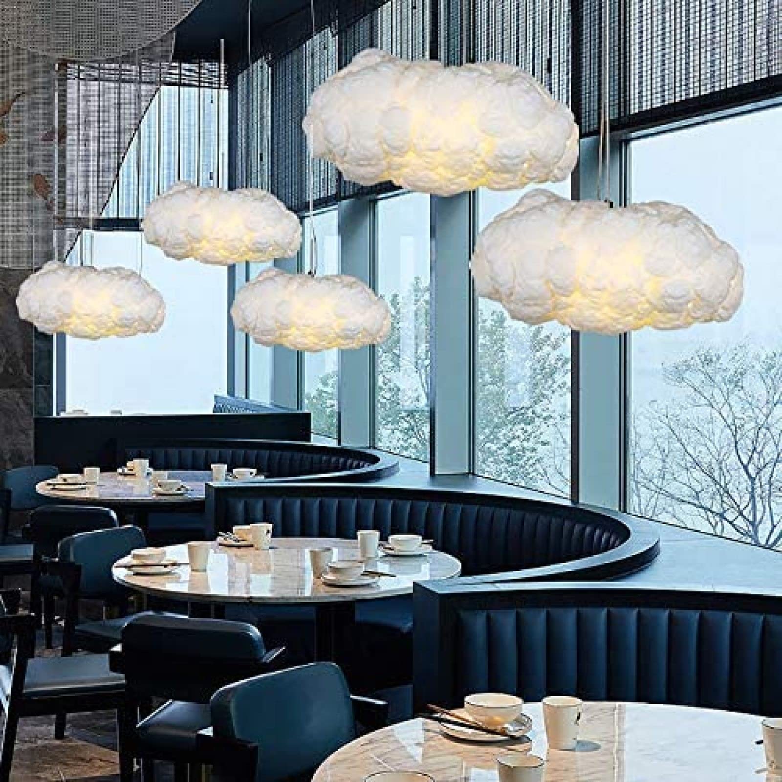 Dekoracyjna Bawełna Jedwabna Wisząca Lampa Dla Dzieci Sypialnia Wesele Sklep Oświetlenie Do Salonu, Biała Lampa Sufitowa 3d Chmura, Nowoczesne Oświetlenie Wiszące LED-,Biały,40x23 Cm (16x9 Cali),i