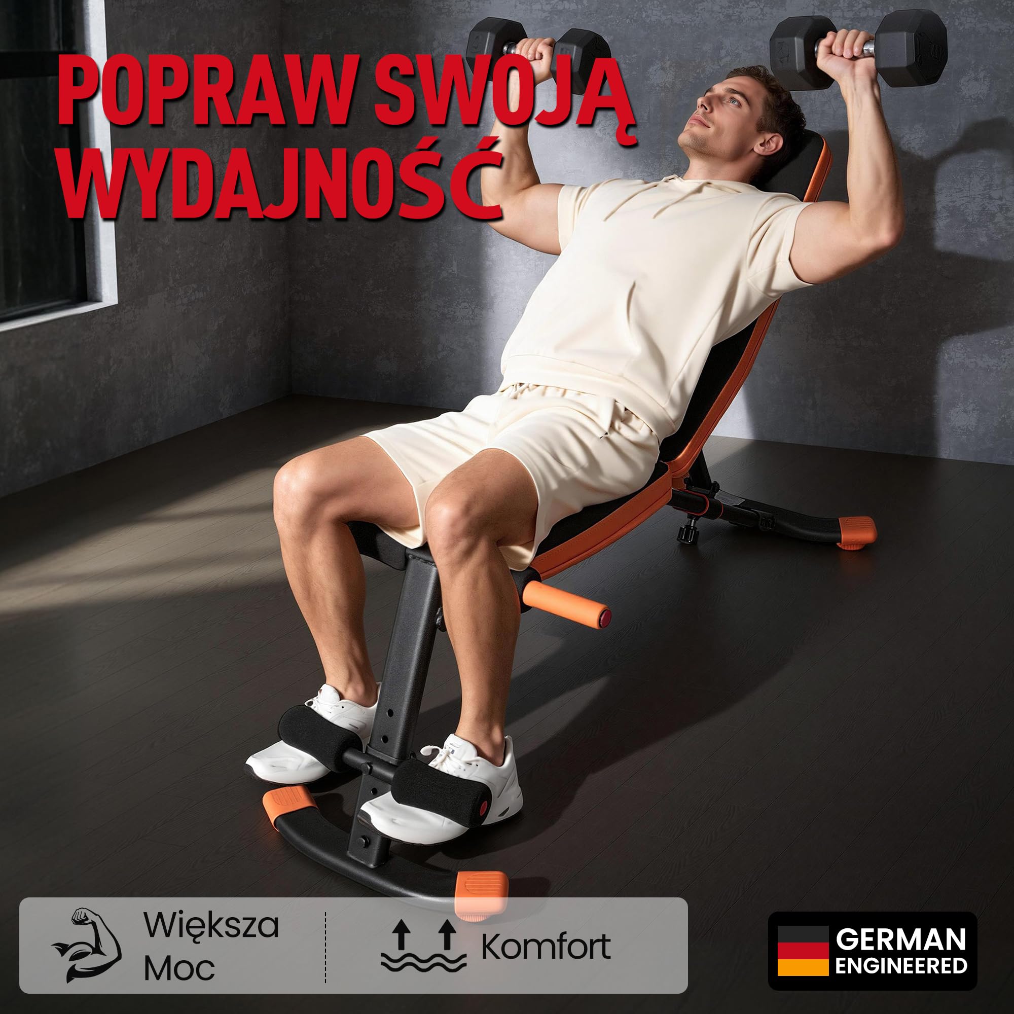 Ultrasport składana ławka treningowa do domu, wielofunkcyjna do treningu siłowego, regulowana w 6 pozycjach (od 24 do 79 stopni), sprzęt fitness do treningu całego ciała, wyciskanie do 150 kg