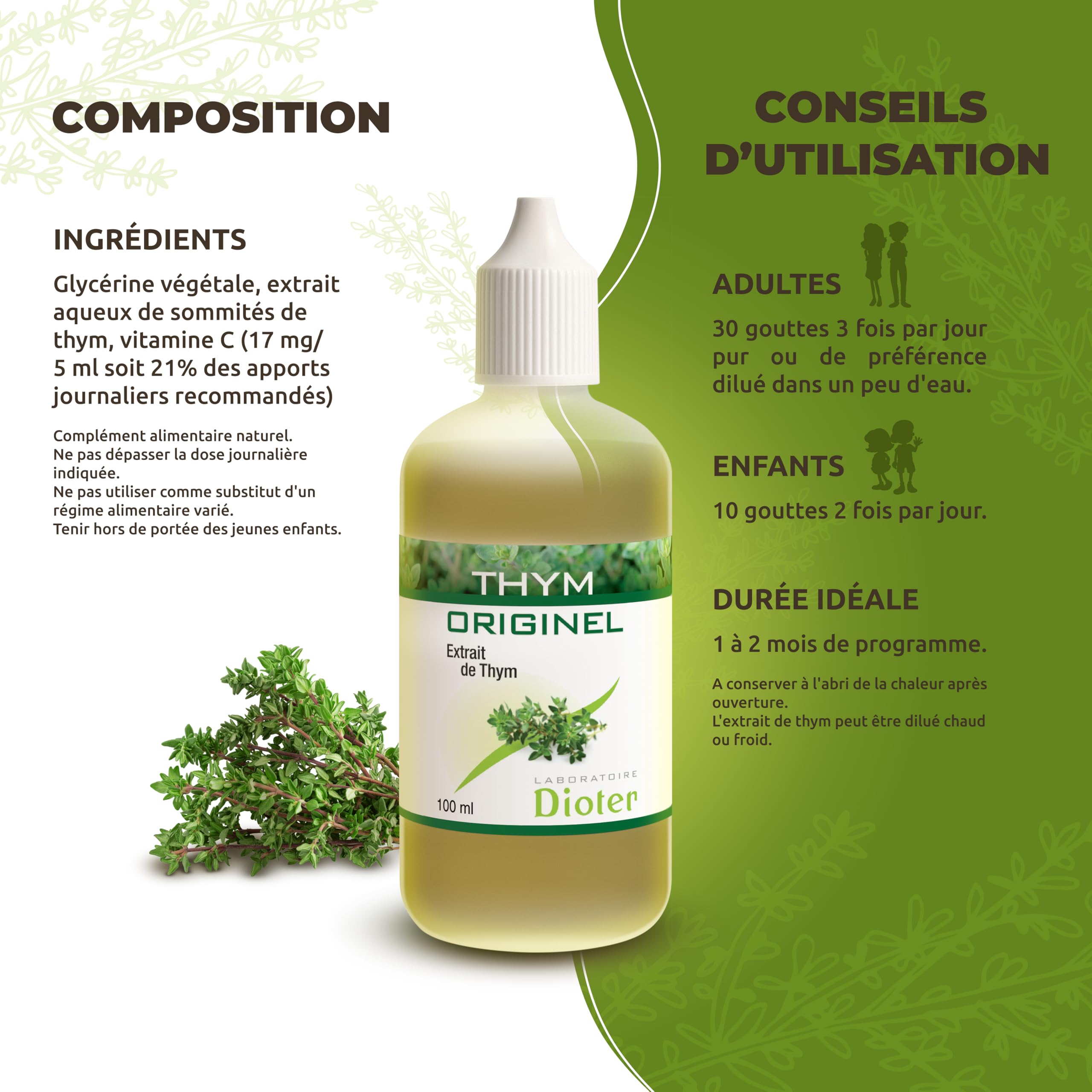 Thym Originel – Extrait concentré de Thym 100 ml, Sans Alcool, 100% Naturel – Soutien Respiratoire & Immunité