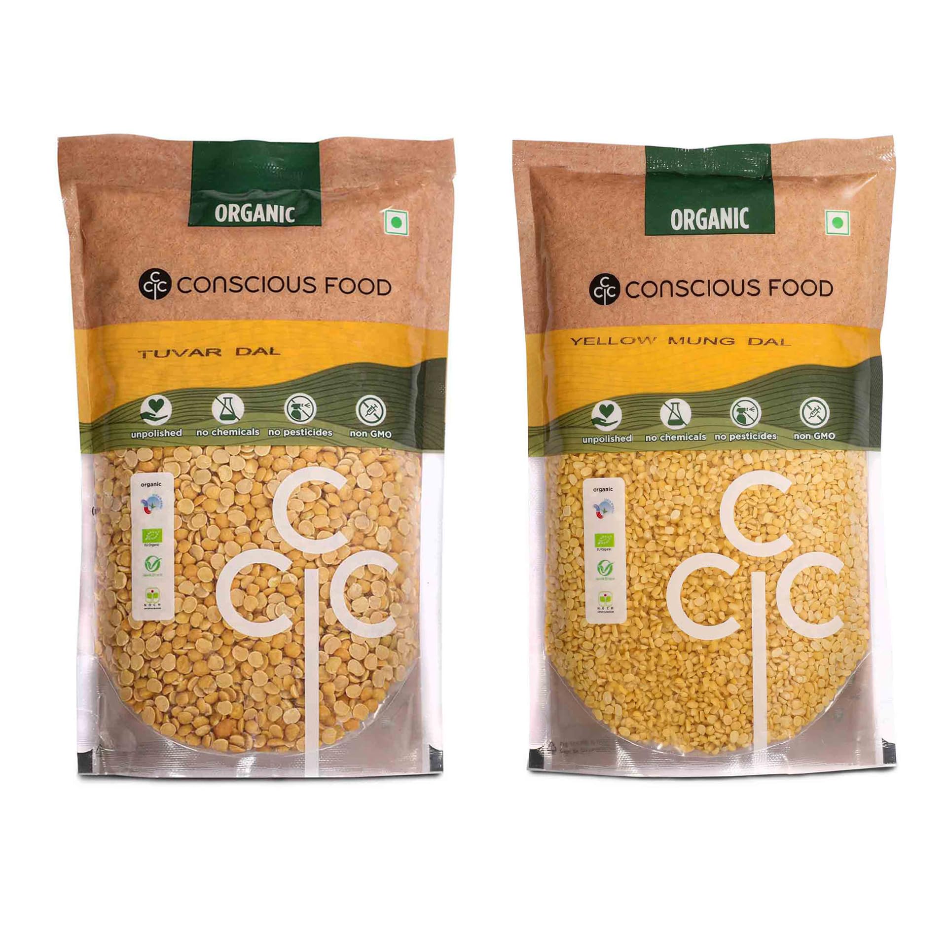 Conscious Food Organic Toor Dal and Yellow Moong Dal Combo | Pack of 2 (1kg x2) | Unpolished | Certified Organic | Tuvar Dal, Mung Dal, Arhar Dal, Tur Dal, Yellow lentils (B0D4MBR4GB) Amazon Price History, Amazon Price Tracker