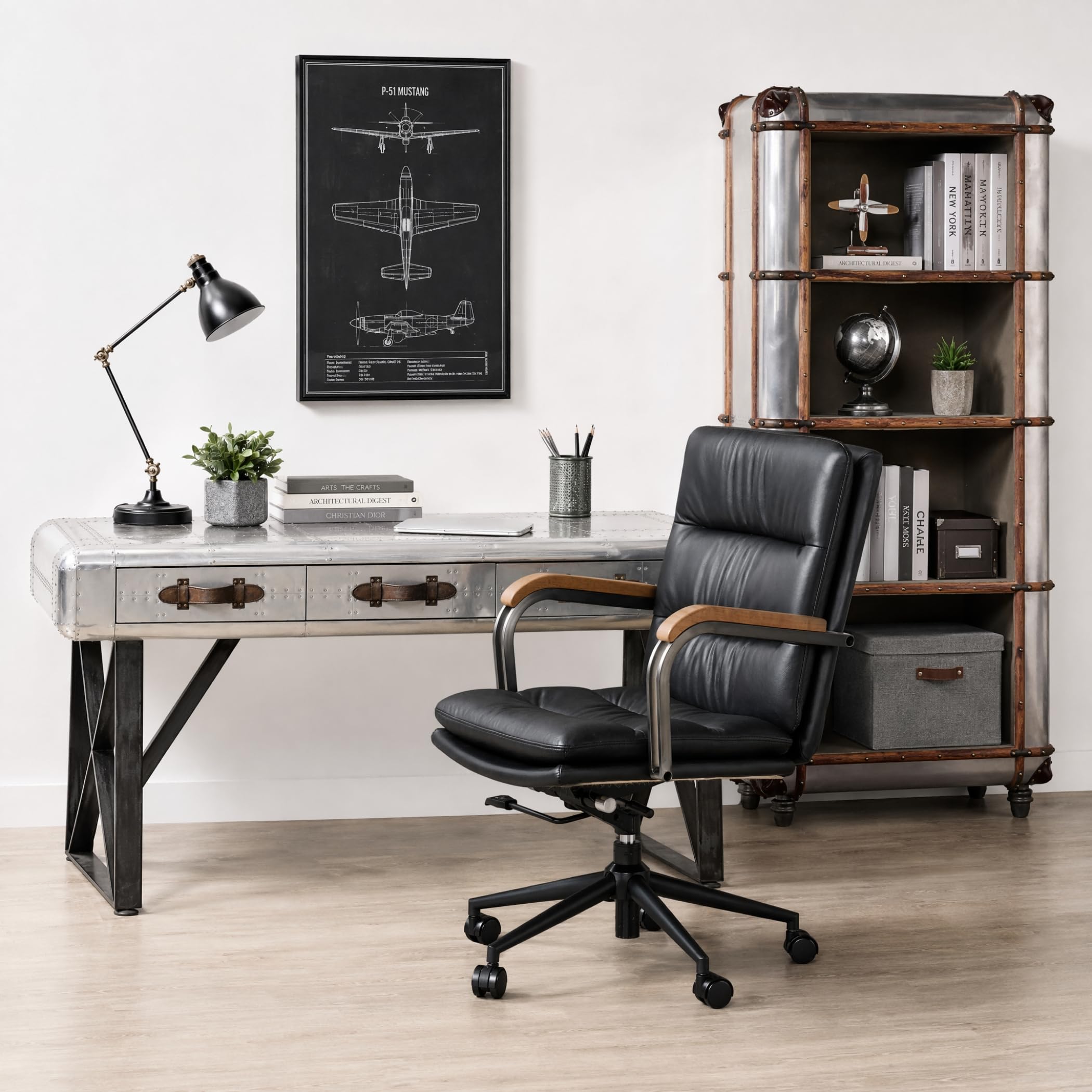 Fauteuil de bureau vintage industriel en cuir véritable, charge