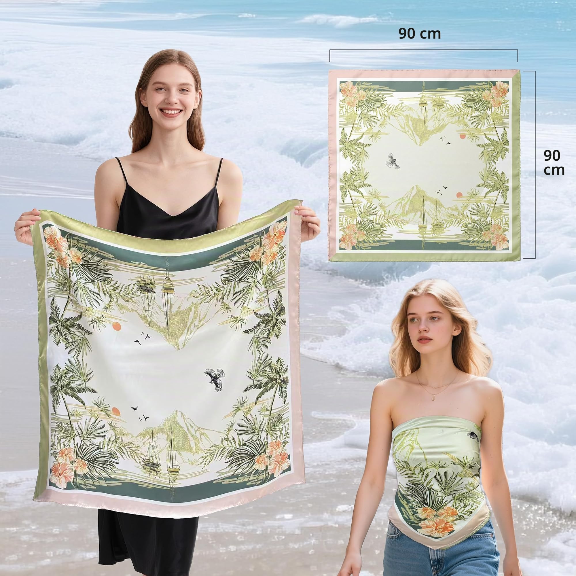 Townssilk Foulard in seta 100% di gelso da donna 90x90 cm, certificato OEKO-TEX, lussuoso e liscio come la seta, sciarpa/foulard, accessorio di moda quadrato, 90x90cm