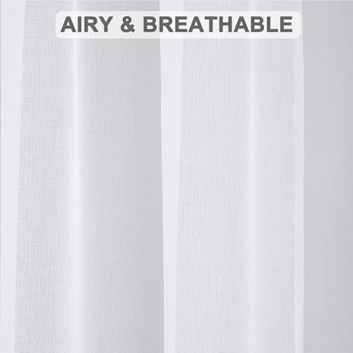 Miniatura 4 de Tony's collection Cortinas traslúcidas blancas de 84 pulgadas de largo, 2 paneles de cortinas filtrantes de luz con textura de lino para sala de
