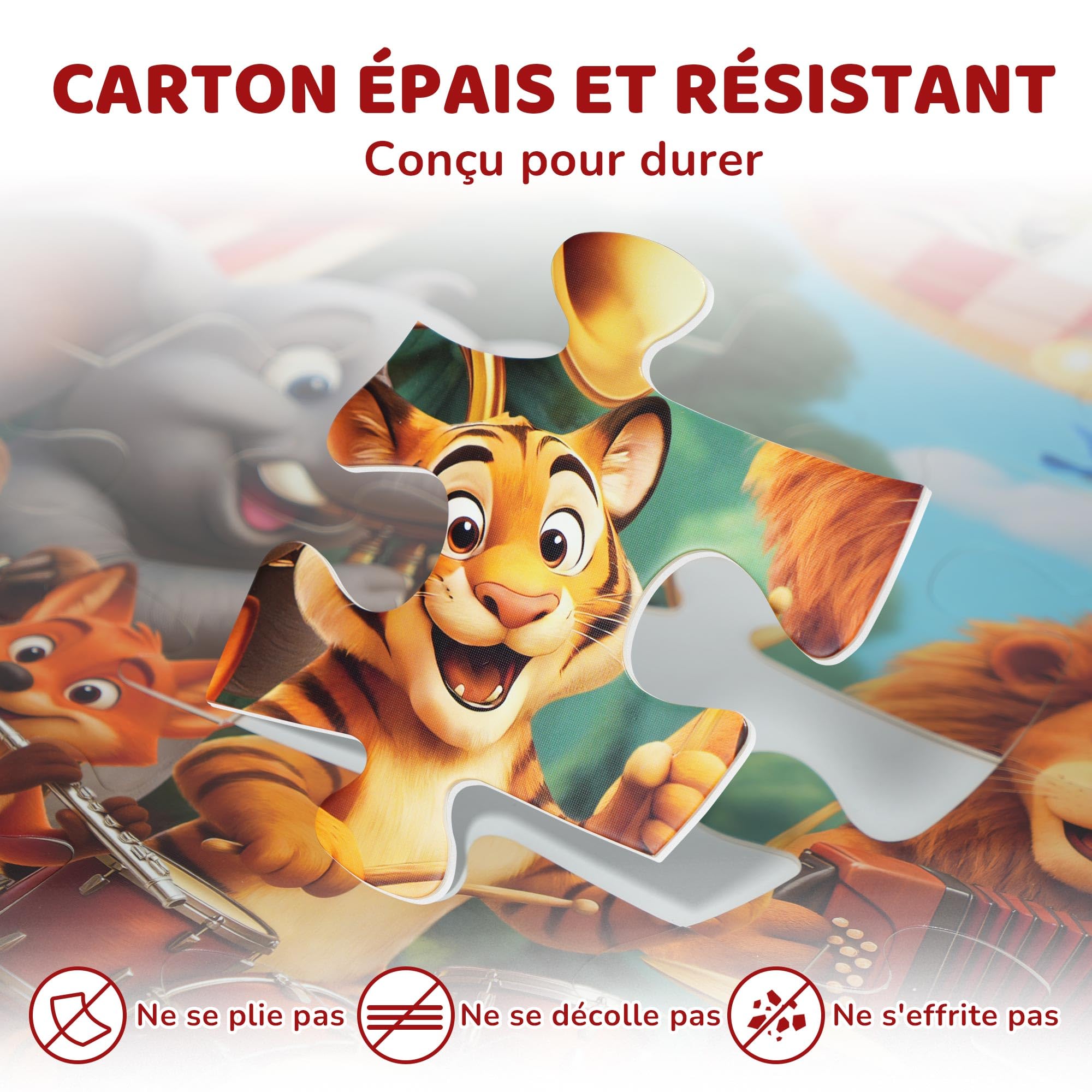 BenBen Grand puzzle de sol à partir de 3 4 ans, puzzle XXL pour enfants de 48 pièces, 90 x 60 cm, cadeau pour garçons et filles, concerts d'animaux