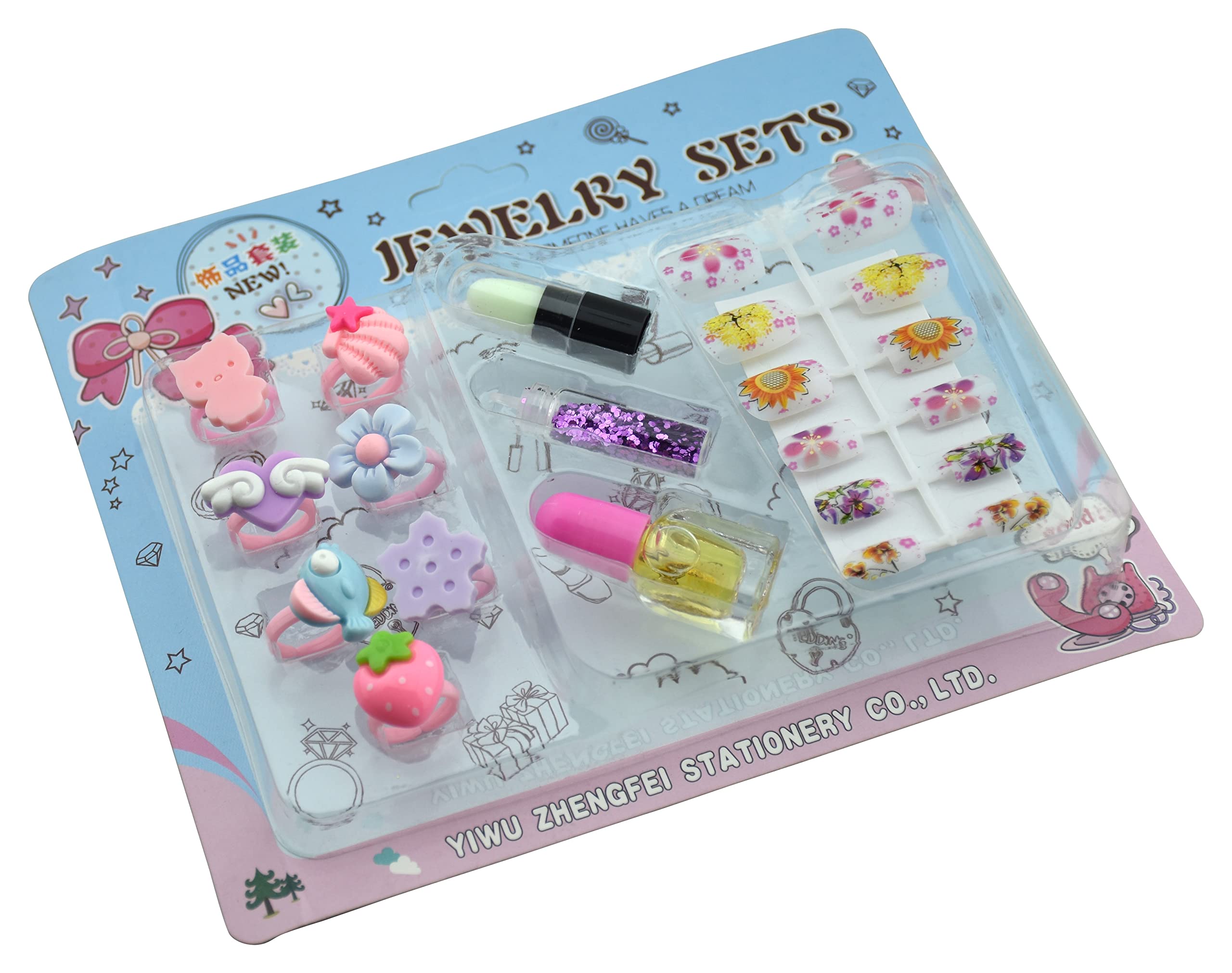 Jagmag® 1pcs Children's Nail Art Pen Set Non-Toxic Makeup Toy Nail Polish Set 3D Nail Art DIY Decoration Play House Toys for Children, Children Finger Ring (Random Design)