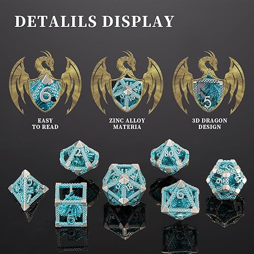 Miniatura 51 de D&D - Juego de dados de metal, 7 piezas poliédricos para Calabozos y Dragones, juegos de rol, juegos de mesa, juego de rol Shadowrun – Regalo hueco