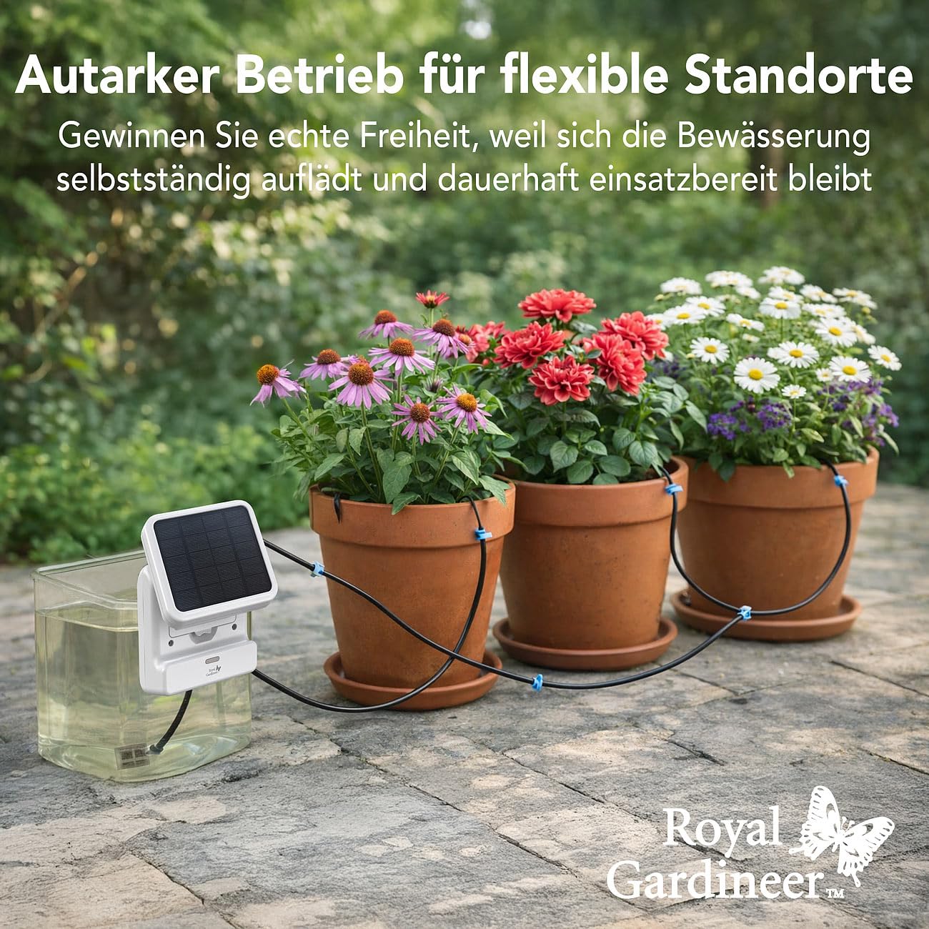 Royal Gardineer Wasserpumpe für Pflanzen: 2er-Set Smartes WLAN-Solar-Bewässerungssystem, Pumpe, 30 l/Std., App (Gartenbewässerungssysteme, Topfpflanzen Bewässerungsysteme)