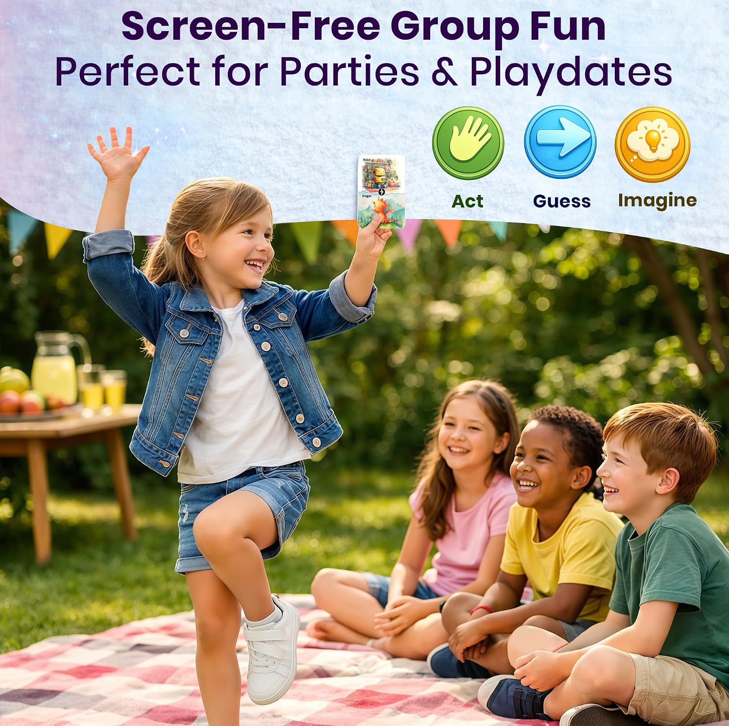 QUOKKA Creative Kids Game Bundle – 4-in-1 Card Game Set + Charades for Kids 4–8 | 500+ Tasks for Family Party, Learning & Indoor/Outdoor Fun