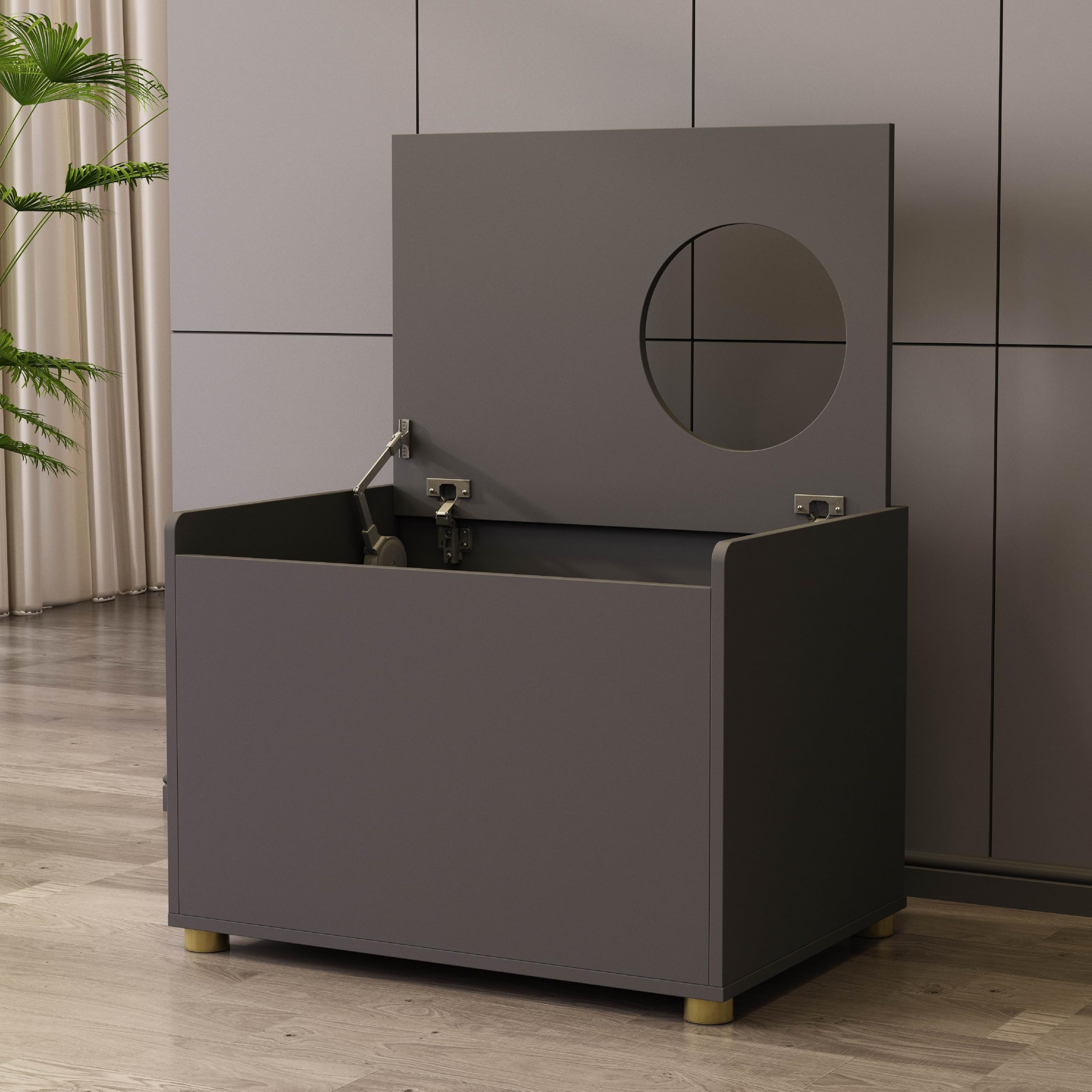 Amunrbrek Top Entry Litter Box Enclosure, Modern Flip Top Litter Box Furniture with Cat Scratch Mat, Side Table (Black)