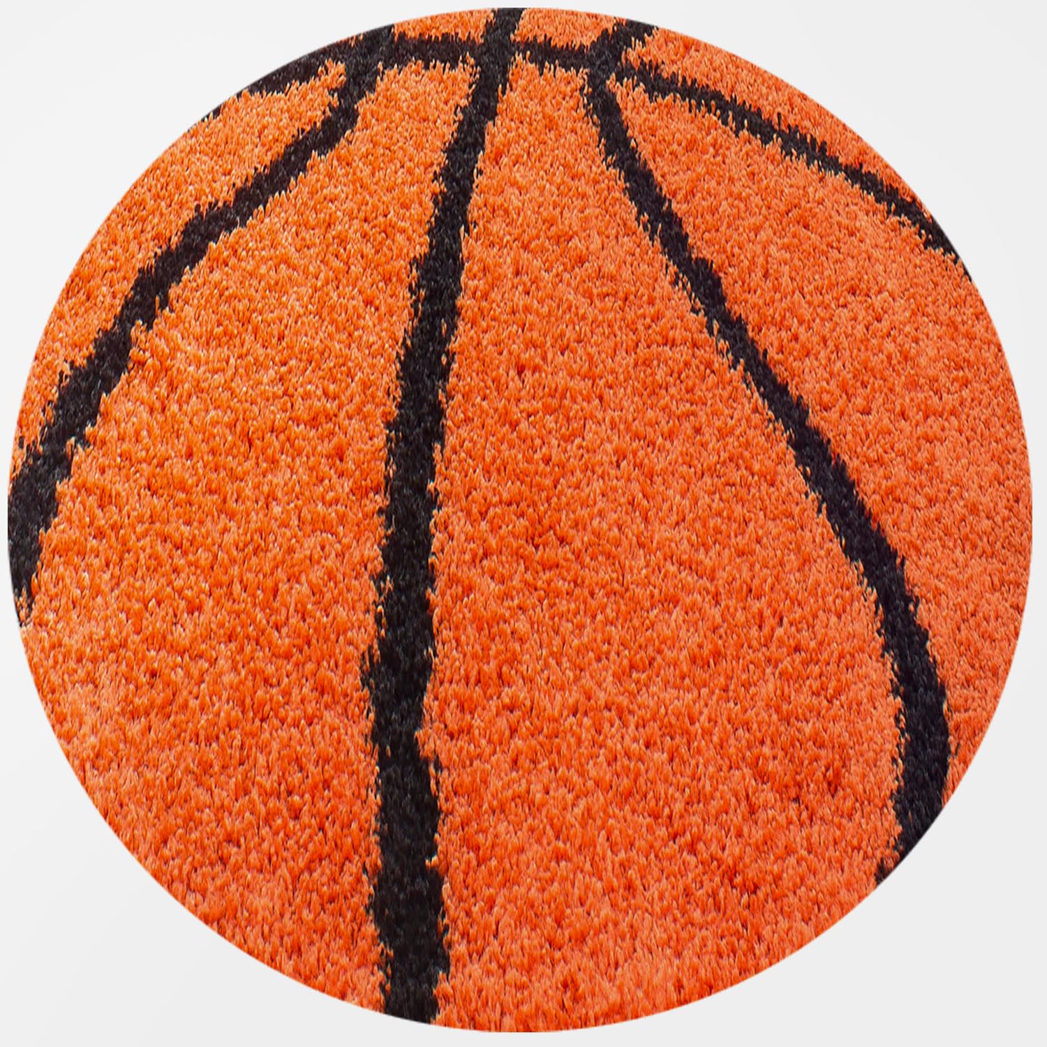 SIMPEX Alfombra Infantil Redonda 100 cm Naranja Negro diseño Baloncesto, Pelo Suave y Largo, Base Antideslizante, Ideal para Dormitorio Deportivo y Zona de Juegos