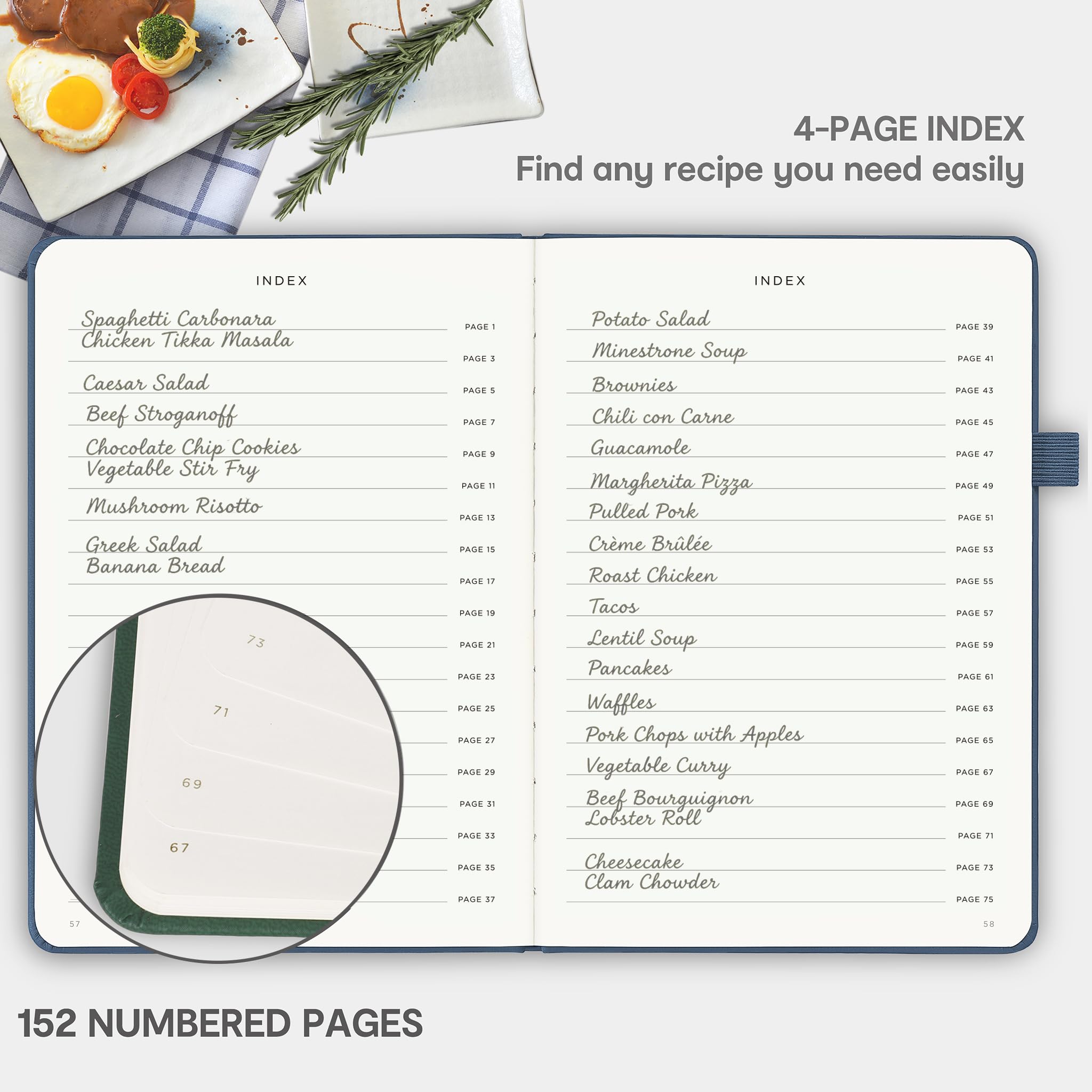 &And Per Se Libro de recetas para escribir en tus propias recetas, libro de recetas en blanco con tapa dura resistente al agua, libro de cocina vacío para organizar tus recetas, 5.7 x 8 pulgadas (azul