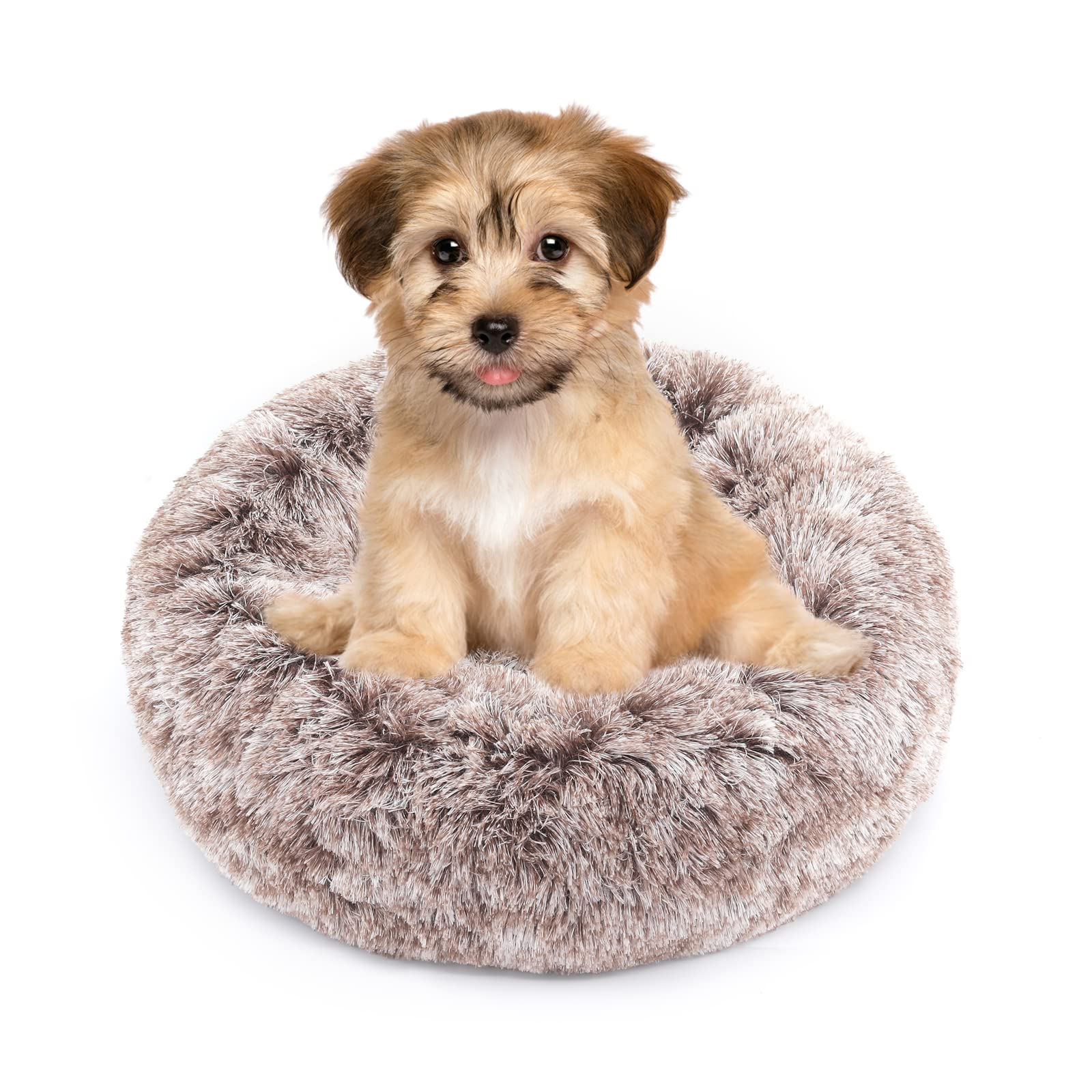 NOYAL Calming Donut Dog Bed for Small to Medium Dogs & Cats - Plush Faux Fur Anti-Anxiety Pet Bed with Machine Washable Cover & Non-Slip Base — image 1