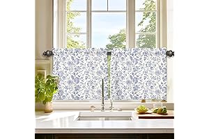 Blue Jecobean Floral 26 Inch Tier Curtains for Kitchen, Bathroom, Room RV...
